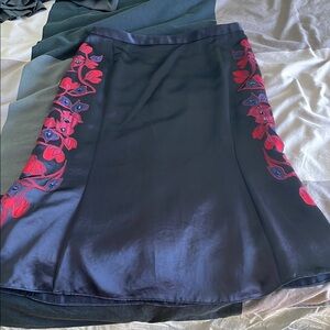 Tory Burch Blue Skirt with Red Floral Embroidery